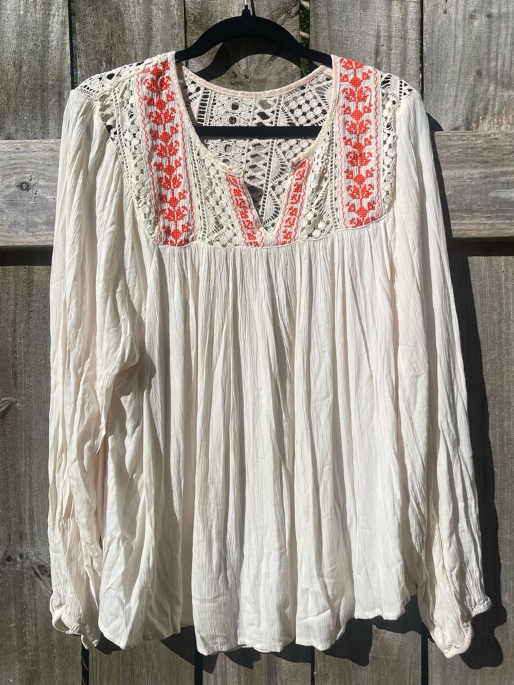 Mossimo Supply Co. Cream Boho Tunic with Coral Embroidery